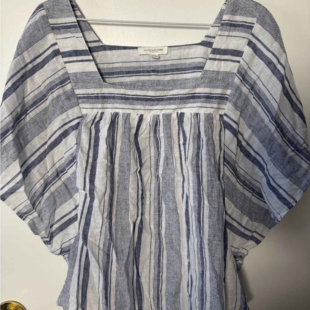 NWT beachlunchlounge Navy and White Striped Blouse Beach Core Cozy